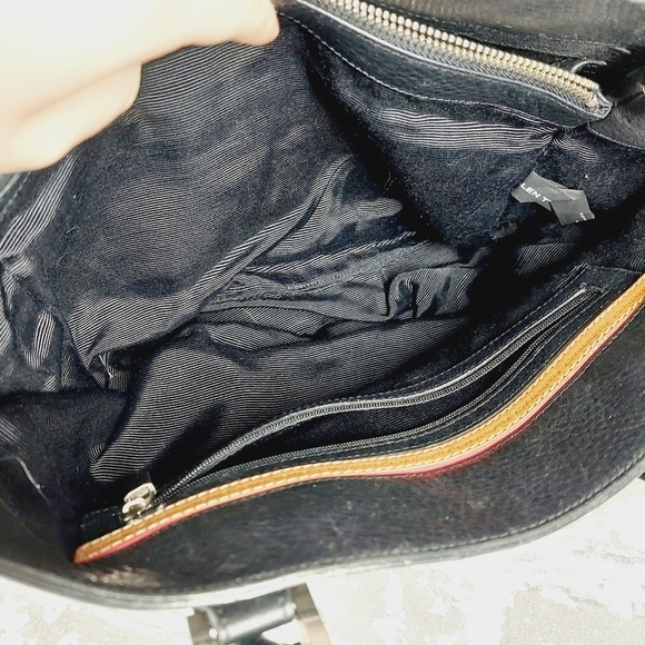 Ellen Tracy Black Leather Gold Zip Shoulder Bag 0664 - Picture 10 of 13